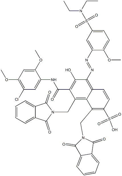 3-[(5-Chloro-2,4-dimethoxyphenyl)aminocarbonyl]-1-[5-[(diethylamino)sulfonyl]-2-methoxyphenylazo]-2-hydroxy-4,5-bis(phthalimidylmethyl)naphthalene-6-sulfonic acid Struktur