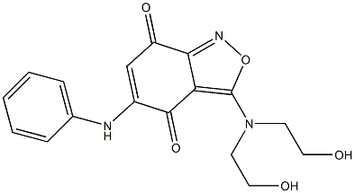 3-Bis(2-hydroxyethyl)amino-5-(phenylamino)-2,1-benzisoxazole-4,7-dione Struktur