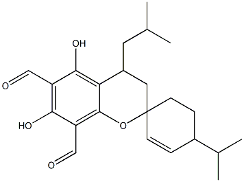 3,4-Dihydro-4-(2-methylpropyl)-5,7-dihydroxy-4'-isopropylspiro[2H-1-benzopyran-2,1'-cyclohexan]-2'-ene-6,8-dicarbaldehyde Struktur