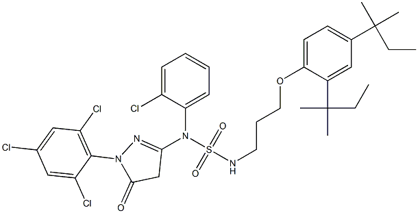 1-(2,4,6-Trichlorophenyl)-3-[chloro[N-3-(2,4-di-tert-amylphenoxy)propylsulfamoyl]anilino]-5-oxo-2-pyrazoline Struktur