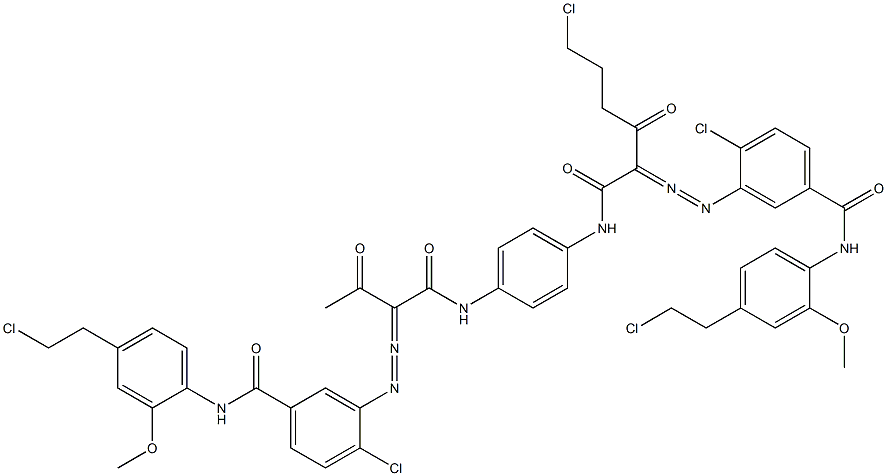 3,3'-[2-(2-Chloroethyl)-1,4-phenylenebis[iminocarbonyl(acetylmethylene)azo]]bis[N-[4-(2-chloroethyl)-2-methoxyphenyl]-4-chlorobenzamide] Struktur