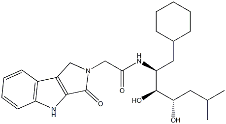 N-[(1S,2S,3S)-1-Cyclohexylmethyl-2,3-dihydroxy-5-methylhexyl]-1,2,3,4-tetrahydro-3-oxopyrrolo[3,4-b]indole-2-acetamide Struktur