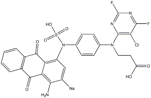 6-[4-(1-Amino-2-sodiosulfo-9,10-dioxo-9,10-dihydroanthracen-4-ylamino)-N-(2-carboxyethyl)anilino]-5-chloro-2,4-difluoropyrimidine Struktur