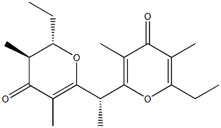 (5S,6S)-3,5-Dimethyl-6-ethyl-2-[(R)-1-(3,5-dimethyl-6-ethyl-4-oxo-4H-pyran-2-yl)ethyl]-5,6-dihydro-4H-pyran-4-one Struktur