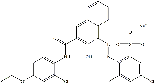 3-Chloro-5-methyl-6-[[3-[[(2-chloro-4-ethoxyphenyl)amino]carbonyl]-2-hydroxy-1-naphtyl]azo]benzenesulfonic acid sodium salt Struktur