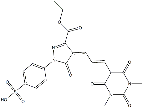 4-[3-[(Hexahydro-1,3-dimethyl-2,4,6-trioxopyrimidin)-5-yl]-2-propenylidene]-4,5-dihydro-5-oxo-1-(4-hydroxysulfonylphenyl)-1H-pyrazole-3-carboxylic acid ethyl ester Struktur