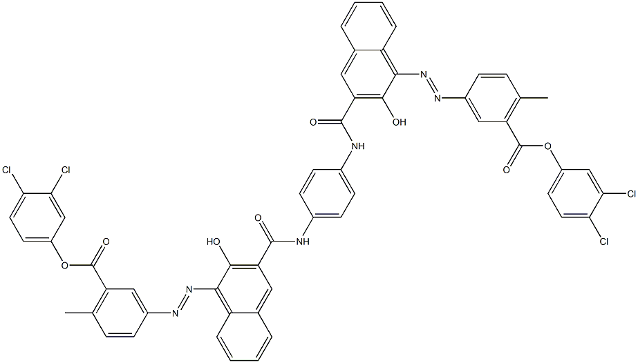 1,4-Bis[1-[[4-methyl-5-(3,4-dichlorophenoxycarbonyl)phenyl]azo]-2-hydroxy-3-naphthoylamino]benzene Struktur