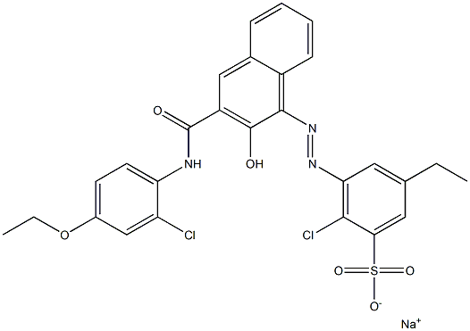 2-Chloro-5-ethyl-3-[[3-[[(2-chloro-4-ethoxyphenyl)amino]carbonyl]-2-hydroxy-1-naphtyl]azo]benzenesulfonic acid sodium salt Struktur