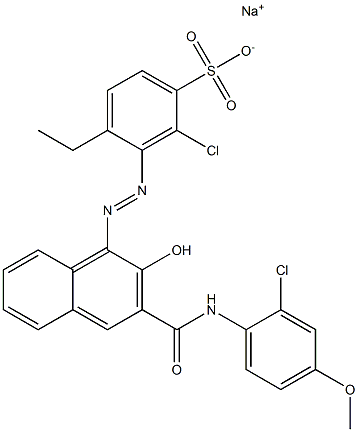 2-Chloro-4-ethyl-3-[[3-[[(2-chloro-4-methoxyphenyl)amino]carbonyl]-2-hydroxy-1-naphtyl]azo]benzenesulfonic acid sodium salt Struktur