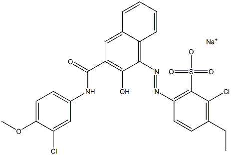 2-Chloro-3-ethyl-6-[[3-[[(3-chloro-4-methoxyphenyl)amino]carbonyl]-2-hydroxy-1-naphtyl]azo]benzenesulfonic acid sodium salt Struktur