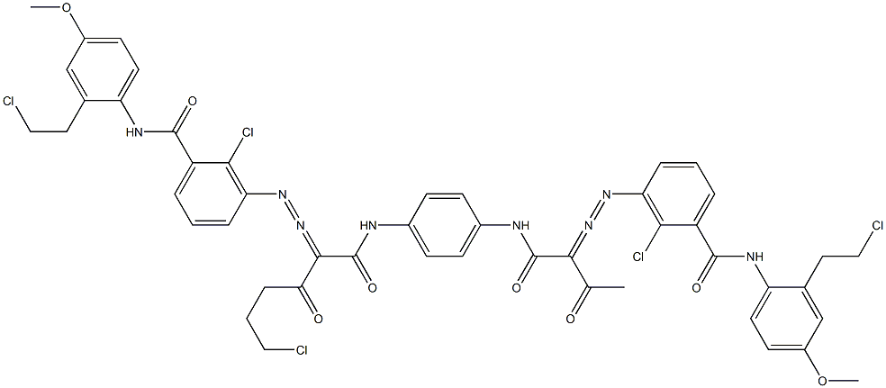 3,3'-[2-(2-Chloroethyl)-1,4-phenylenebis[iminocarbonyl(acetylmethylene)azo]]bis[N-[2-(2-chloroethyl)-4-methoxyphenyl]-2-chlorobenzamide] Struktur