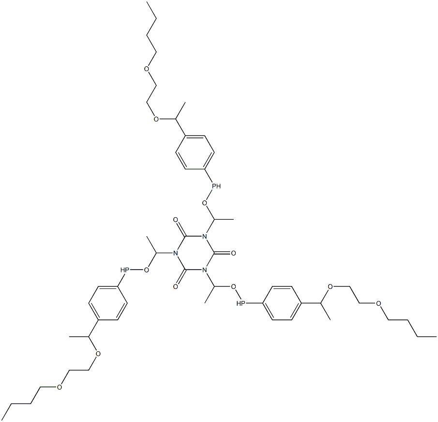 1,3,5-Tris[1-[4-[1-[(2-butoxyethyl)oxy]ethyl]phenylphosphinooxy]ethyl]-1,3,5-triazine-2,4,6(1H,3H,5H)-trione Struktur