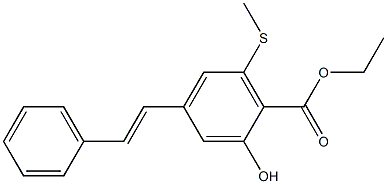 4-[(E)-2-Phenylethenyl]-2-hydroxy-6-(methylthio)benzoic acid ethyl ester Struktur