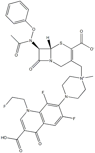 (7R)-7-(Phenoxyacetylamino)-3-[[4-[[3-carboxy-6,8-difluoro-1-(2-fluoroethyl)-1,4-dihydro-4-oxoquinolin]-7-yl]-1-methylpiperazinium]-1-ylmethyl]cepham-3-ene-4-carboxylate Struktur