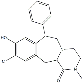 3,4,6,7,12,12a-Hexahydro-7-phenyl-2-methyl-10-chloro-9-hydroxypyrazino[2,1-b][3]benzazepin-1(2H)-one Struktur