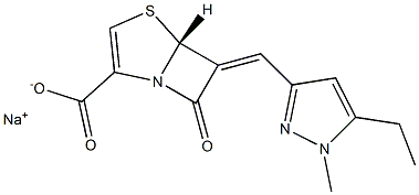 (5R)-7-Oxo-6-[(5-ethyl-1-methyl-1H-pyrazol-3-yl)methylene]-4-thia-1-azabicyclo[3.2.0]hept-2-ene-2-carboxylic acid sodium salt Struktur