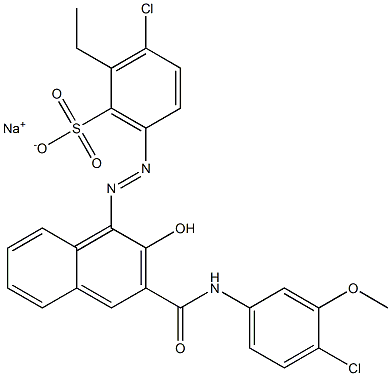 3-Chloro-2-ethyl-6-[[3-[[(4-chloro-3-methoxyphenyl)amino]carbonyl]-2-hydroxy-1-naphtyl]azo]benzenesulfonic acid sodium salt Struktur