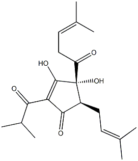 (4R,5R)-3,4-Dihydroxy-5-(3-methyl-2-butenyl)-4-(4-methyl-1-oxo-3-pentenyl)-2-(2-methyl-1-oxopropyl)-2-cyclopenten-1-one Structure