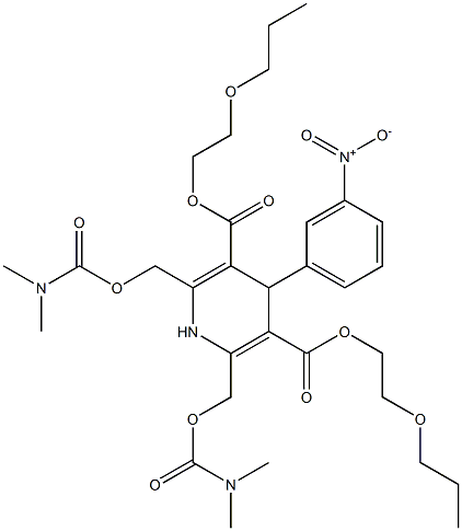 2,6-Bis[[[(dimethylamino)carbonyl]oxy]methyl]-1,4-dihydro-4-(3-nitrophenyl)-3,5-pyridinedicarboxylic acid bis(2-propoxyethyl) ester Struktur