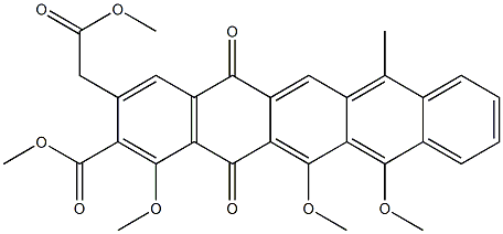 7-Methyl-2-(methoxycarbonyl)-3-[(methoxycarbonyl)methyl]-1,12,13-trimethoxy-5,14-pentacenedione Struktur