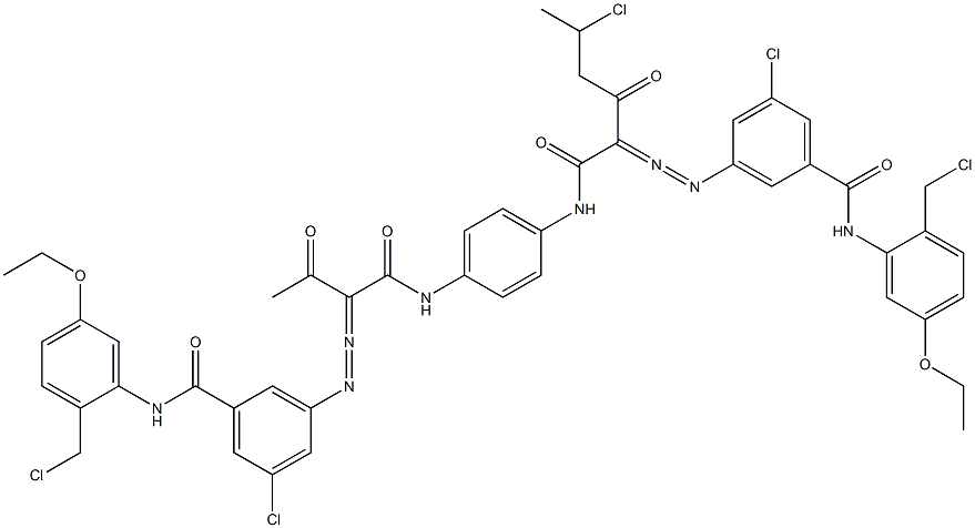 3,3'-[2-(1-Chloroethyl)-1,4-phenylenebis[iminocarbonyl(acetylmethylene)azo]]bis[N-[2-(chloromethyl)-5-ethoxyphenyl]-5-chlorobenzamide] Struktur