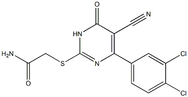 [[3,4-Dihydro-6-(3,4-dichlorophenyl)-4-oxo-5-cyanopyrimidin]-2-ylthio]acetamide Struktur