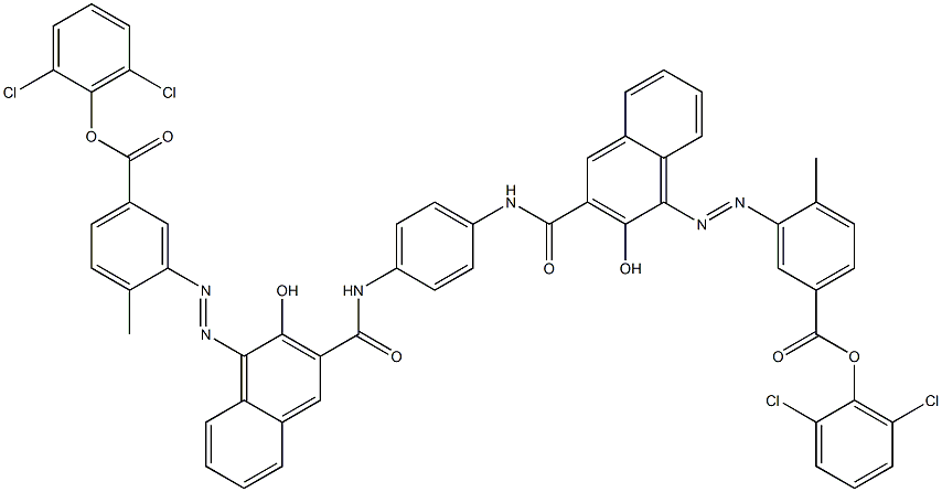 1,4-Bis[1-[[2-methyl-5-(2,6-dichlorophenoxycarbonyl)phenyl]azo]-2-hydroxy-3-naphthoylamino]benzene Struktur