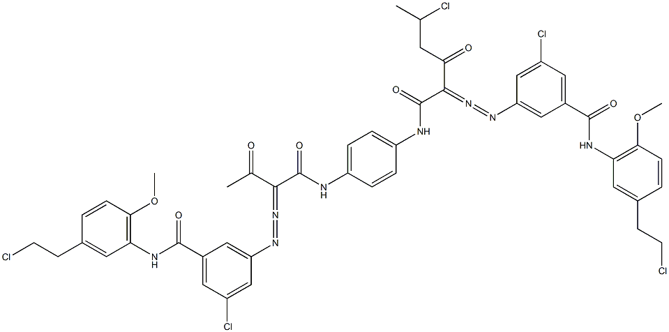 3,3'-[2-(1-Chloroethyl)-1,4-phenylenebis[iminocarbonyl(acetylmethylene)azo]]bis[N-[3-(2-chloroethyl)-6-methoxyphenyl]-5-chlorobenzamide] Struktur