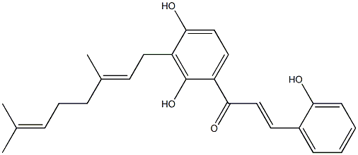 (E)-3-(2-Hydroxyphenyl)-1-[2,4-dihydroxy-3-[(E)-3,7-dimethyl-2,6-octadien-1-yl]phenyl]-2-propen-1-one Struktur