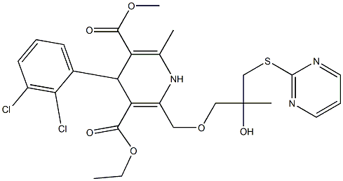 2-[[2-Hydroxy-2-methyl-3-(2-pyrimidinylthio)propyloxy]methyl]-4-(2,3-dichlorophenyl)-1,4-dihydro-6-methylpyridine-3,5-dicarboxylic acid 3-ethyl 5-methyl ester Struktur