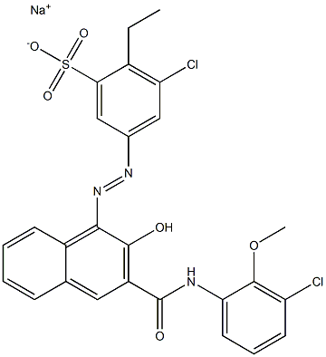 3-Chloro-2-ethyl-5-[[3-[[(3-chloro-2-methoxyphenyl)amino]carbonyl]-2-hydroxy-1-naphtyl]azo]benzenesulfonic acid sodium salt Struktur