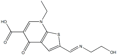 2-[(2-Hydroxyethyl)iminomethyl]-4,7-dihydro-7-ethyl-4-oxothieno[2,3-b]pyridine-5-carboxylic acid Struktur