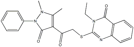 3-Ethyl-2-[[[(1-phenyl-2,3-dimethyl-5-oxo-3-pyrazolin-4-yl)carbonyl]methyl]thio]quinazolin-4(3H)-one Struktur