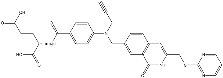 (2S)-2-[4-[N-[(3,4-Dihydro-2-(2-pyrimidinylthiomethyl)-4-oxoquinazolin)-6-ylmethyl]-N-(2-propynyl)amino]benzoylamino]glutaric acid Struktur