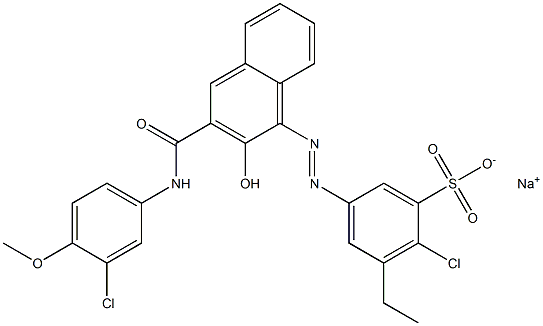 2-Chloro-3-ethyl-5-[[3-[[(3-chloro-4-methoxyphenyl)amino]carbonyl]-2-hydroxy-1-naphtyl]azo]benzenesulfonic acid sodium salt Struktur