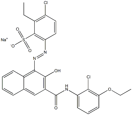 3-Chloro-2-ethyl-6-[[3-[[(2-chloro-3-ethoxyphenyl)amino]carbonyl]-2-hydroxy-1-naphtyl]azo]benzenesulfonic acid sodium salt Struktur