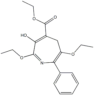 3-Hydroxy-7-phenyl-2,6-diethoxy-5H-azepine-4-carboxylic acid ethyl ester Struktur