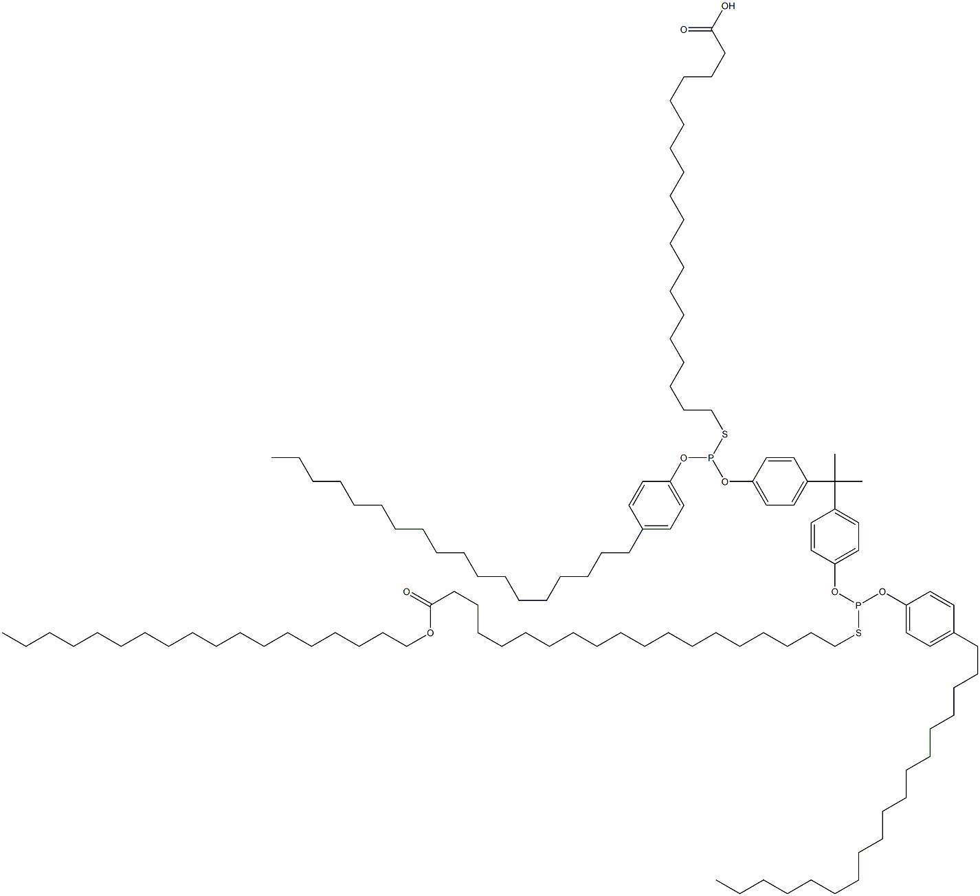 19,19'-[[Isopropylidenebis(4,1-phenyleneoxy)]bis[[(4-octadecylphenyl)oxy]phosphinediylthio]]bis(nonadecanoic acid octadecyl) ester Struktur