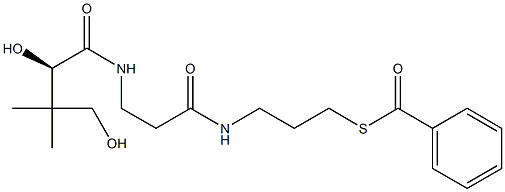 [R,(+)]-2,4-Dihydroxy-N-[2-[(3-benzoylthiopropyl)carbamoyl]ethyl]-3,3-dimethylbutyramide Struktur