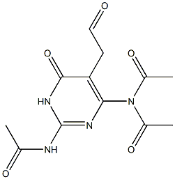 2-Acetylamino-6-diacetylamino-3,4-dihydro-4-oxopyrimidine-5-acetaldehyde Struktur