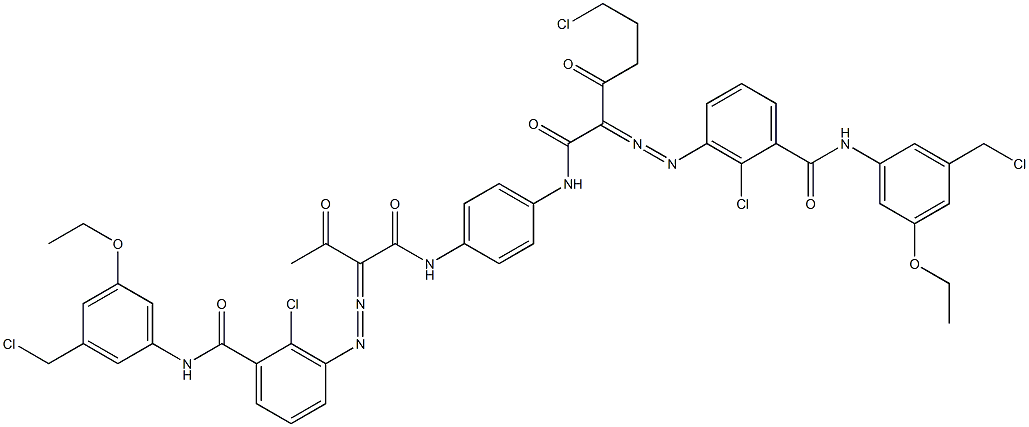 3,3'-[2-(2-Chloroethyl)-1,4-phenylenebis[iminocarbonyl(acetylmethylene)azo]]bis[N-[3-(chloromethyl)-5-ethoxyphenyl]-2-chlorobenzamide] Struktur