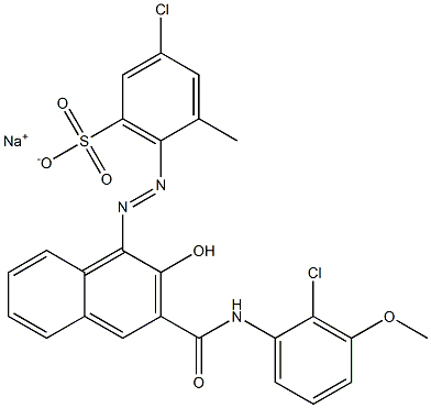 3-Chloro-5-methyl-6-[[3-[[(2-chloro-3-methoxyphenyl)amino]carbonyl]-2-hydroxy-1-naphtyl]azo]benzenesulfonic acid sodium salt Struktur