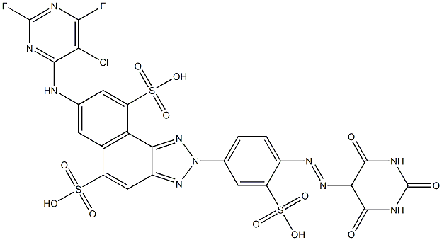 7-[(5-Chloro-2,6-difluoro-4-pyrimidinyl)amino]-2-[4-[[(hexahydro-2,4,6-trioxopyrimidin)-5-yl]azo]-3-sulfophenyl]-2H-naphtho[1,2-d]triazole-5,9-disulfonic acid Struktur