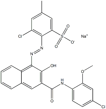 3-Chloro-5-methyl-2-[[3-[[(4-chloro-2-methoxyphenyl)amino]carbonyl]-2-hydroxy-1-naphtyl]azo]benzenesulfonic acid sodium salt Struktur