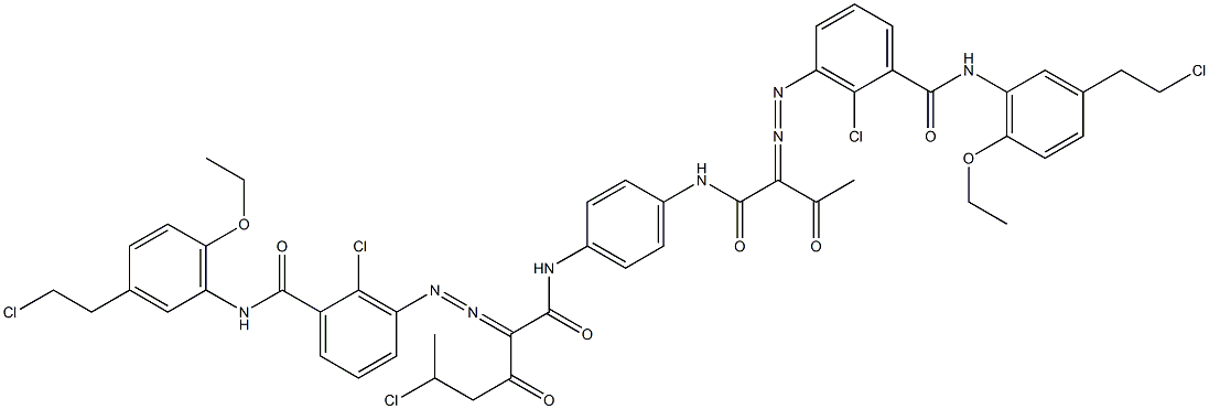 3,3'-[2-(1-Chloroethyl)-1,4-phenylenebis[iminocarbonyl(acetylmethylene)azo]]bis[N-[3-(2-chloroethyl)-6-ethoxyphenyl]-2-chlorobenzamide] Struktur