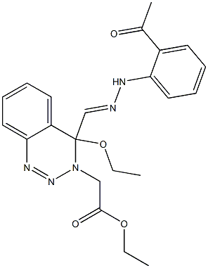 4-Ethoxy-4-[[2-(2-acetylphenyl)hydrazono]methyl]-3,4-dihydro-1,2,3-benzotriazine-3-acetic acid ethyl ester Struktur