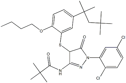 N-[4-[2-Butoxy-5-(1,1,3,3-tetramethylbutyl)phenylthio]-1-(2,5-dichlorophenyl)-5-oxo-4,5-dihydro-1H-pyrazol-3-yl]-2,2-dimethylpropanamide Struktur