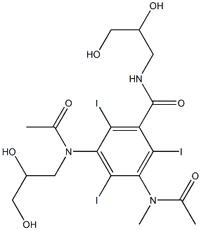 3-[Acetyl(methyl)amino]-5-[acetyl(2,3-dihydroxypropyl)amino]-2,4,6-triiodo-N-(2,3-dihydroxypropyl)benzamide Struktur