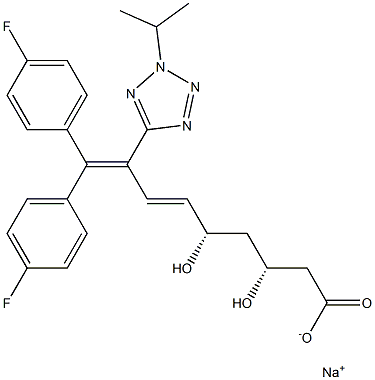 (3R,5S,6E)-9,9-Bis(4-fluorophenyl)-3,5-dihydroxy-8-[2-isopropyl-2H-tetrazol-5-yl]-6,8-nonadienoic acid sodium salt Struktur