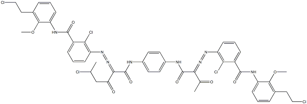 3,3'-[2-(1-Chloroethyl)-1,4-phenylenebis[iminocarbonyl(acetylmethylene)azo]]bis[N-[3-(2-chloroethyl)-2-methoxyphenyl]-2-chlorobenzamide] Struktur